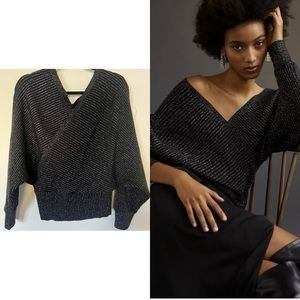 Anthropologie - Shimmer / Silver Surplice Pullover Sweater